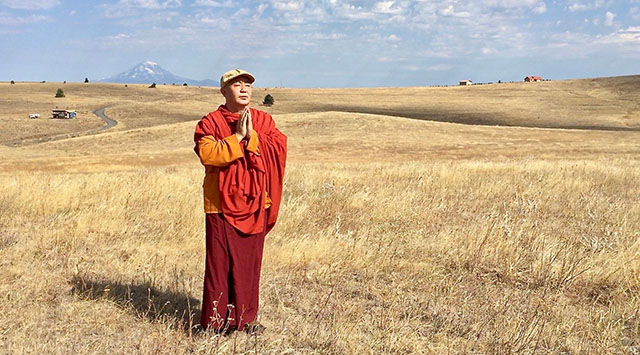 Ven. Khenpo Lama Karma Namgyel Rinpoche says the 40-acre retreat land “Is a perfect place to establish peace and harmony in our world.” Mt. Adams, at 12,280 feet in height, rises in the background