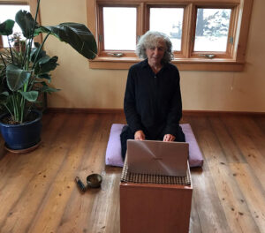 Sharon Cohen guiding an online meditation, from the Methow Valley Wellness Center