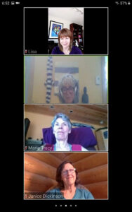 Sitting together online from top: Lisa McMillian,  Sharon Cohen, Marie Tracie, Janice Dickinson