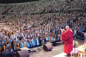 Presentation of khata to His Holiness the Dalai Lama during his 2013 visit to Portland