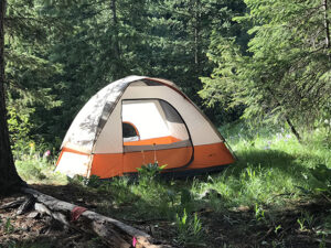 Tent on second monastic kuti site overlooking Wolf Creek