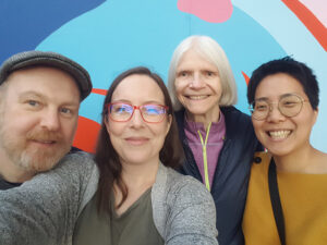 After concluding our recent nine-month program on the eightfold path, teachers Jason Leslie, Rachel Lewis, Adrianne Ross, and Mina Chung celebrated. Fifth teacher Santa Aloi was not available for this photo