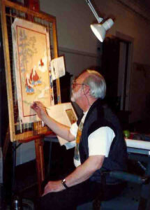 Sanje painting during the Tibet exhibition at the Portland Art Museum, 1993