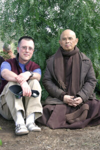 Jon Prescott from Guemes Island, Washington, sitting with Thich Nhat Hahn at Deer Park Monastery, San Diego
