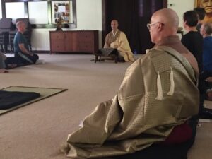 Pechovnik, in his new role as Rinzan Osho, gives a dharma talk following his osho ceremony