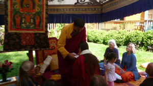 Welcomed out of retreat by Dza Kilung Rinpoche and sangha members, May 3, 2015, Whidbey Island, Pema Kilaya Center