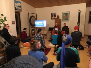The meditation room at CTBC’s Monastery with Ayya Ahimsa and Sanghamitta teaching to people simultaneously online and in person