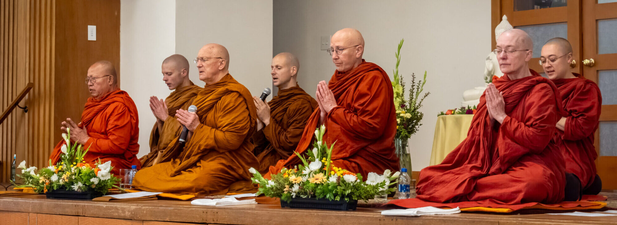 A group of senior male and female Theravada monastics gathered in Seattle June 17 for the first robe offering ceremony for Clear Mountain Monastery, an event intended to help create the conditions for creating a Seattle-area monastery