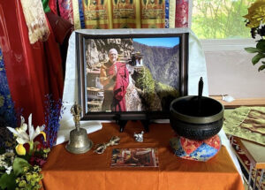 Altar for Jampal at our gathering a few days after his death, May, 2021
