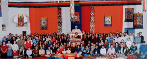 Historic group photo of His Holiness Sakya Trichen and dharma students, from 1995 Lamdre teachings