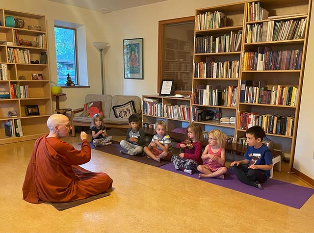 Ayya Ahimsa teaching dhamma to young children.Photos by: Aranya Refuge Theravada Buddhist Monastery, Aloka Vihara, Birken Forest Monastery, Canmore Theravada Buddhist Community, Clear Mountain Monastery