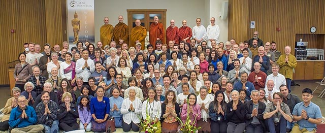 A group photograph from Clear Mountain Monastery’s first kathina ceremony, in 2023 in Seattle