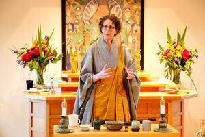 Feng, here teaching shortly after her 2015 transmission as a Zen master, will now bring the dharma to Albuquerque