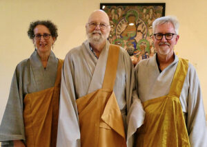 Zen masters Jeong Ji (Anita Feng), Ji Bong (Robert Moore), Jeong Bong (Eric Nord), after the 2023 ceremony making the latter a Zen master