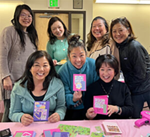 Betsuin Buddhist Women’s Association members sent thank you cards to 1,151 are shown displaying their hand- made thank-you cards that they mailed to 1151 identified donors; 324 additional donations were made anonymously