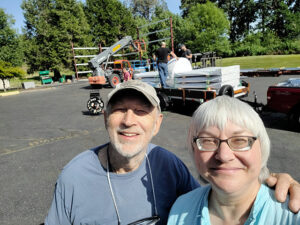 Cloud Mountain founder and builder David Dhammadasa Branscomb, and Cloud Mountain Executive Director Laura Hauer, traveling to pick up yurt kits from southern Oregon