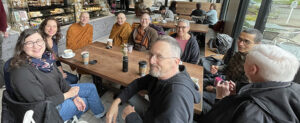 Friends meet for conversation at a coffee shop before the Clear Mountain Saturday gathering with Ajahn Nisabho and some of the Clear Mountain community