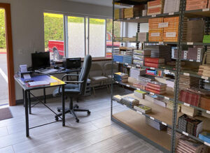 The packing station in Hillsboro, Oregon, where Pariyatti publications are packed and shipped worldwide