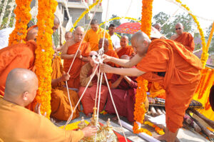 Enshrinement of relics of the Buddha, at the Mahabodhi Buddha Vihara in Hyderabad, India