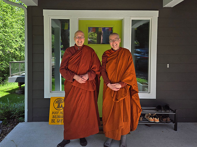 At the entrance to Pārāyana Vihāra in Port Townsend, Washington