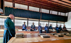 Yuho Tom Kirscher shows us the Tenryu-ji monks’ hall, where he lived and practiced for five years