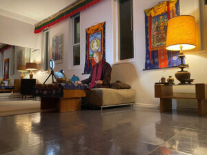 Geshe YongDong Losar teaching in the new space, a former dance studio on the outskirts of Courteny, B.C.