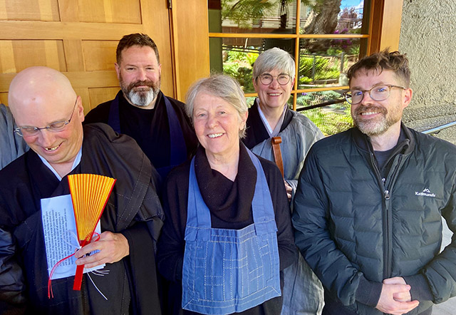 Shuso with Yuji Koryu Terri Clark and Chris Reath of Seattle Soto Zen front row, and Chris Middleman and Myoshin Kate McCandless back row, after the ceremony