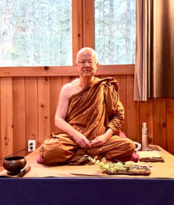 Thanissaro Bhikkhu, also known as Ajaan Geoff, seated at Earthspring Sanctuary, Highlands, B.C., during an earlier retreat when he was in person