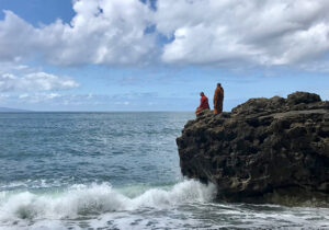 Wat Metta monks gazing out over the Pacific Ocean, near Sooke, B.C.