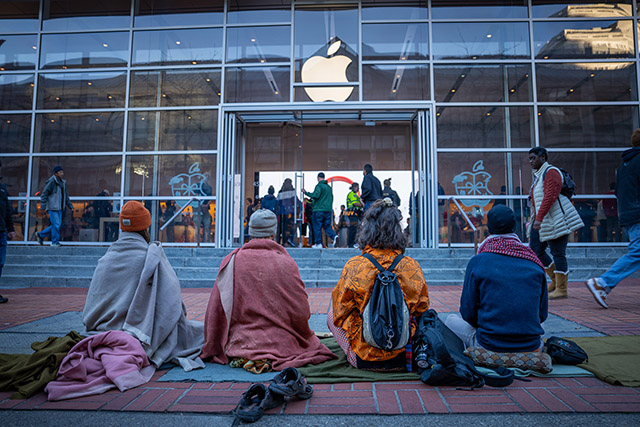 In a dharma protest against consumerism, Touching Earth Sangha members participate in “Buy Nothing Day,” the day after Thanksgiving