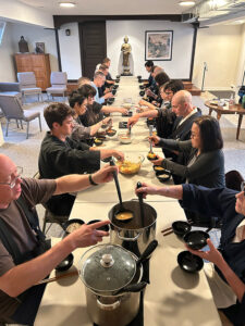 Members of No-Rank Zen Temple having formal breakfast during the summer sesshin, in the newly renovated fellowship space