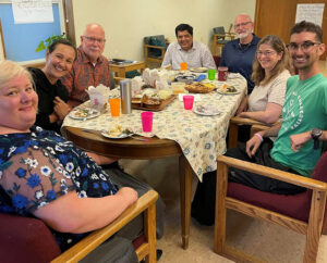 Saturday social hour (L to R): Marsheene Johnson-Parikh, Frances Esperanza Kramer-Capua, Scott See, Alpesh Parikh, Jonathan Johnson, Margaret Bloomfield, Jordan Volpe