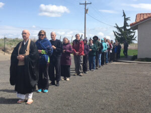 Walking meditation during a retreat led by Zen retreat with Genjo Marinello Osho from Choboji Zen Center, Seattle