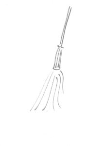 A drawing of a broom, also by Metzger, representing the idea of not sweeping things under the rug