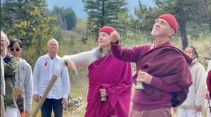 Clear Sky’s co-founding teachers Qapel (Acharya Doug Duncan) and Catherine Pawasarat Sensei, blessing the temple site
