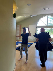 Our current altar and the view of downtown Vancouver from the Bauman Chiropractic building. The community is so grateful for the use of this lovely space