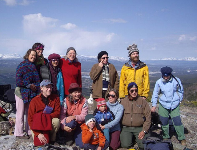 Visiting teacher Lama Padma and sangha after Riwo Sangchod, a traditional purifying smoke offering practice, on Grey Mountain