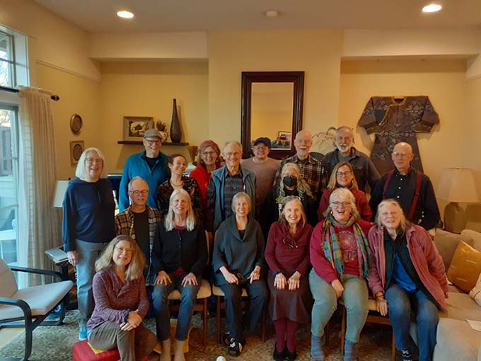 Portland sangha members, who have been in deep dialogue about the Shambhala issues, at a community meeting in early 2025.