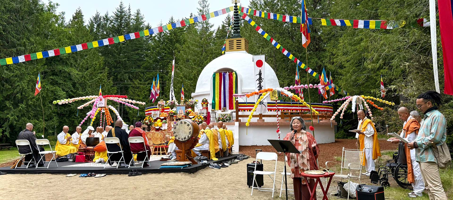 Buddhists and others from around the Northwest, and around the world, gathered on in Kitsap County May 23 to consecrate a peace stupa. The stupa, only yards from the fence line of the Hood Canal Bangor submarine base and its nuclear missiles, was completed only after overcoming 45 years of opposition