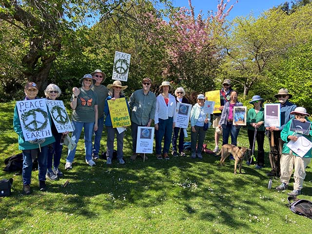 A happy group of people participated in the silent Walk for Peace